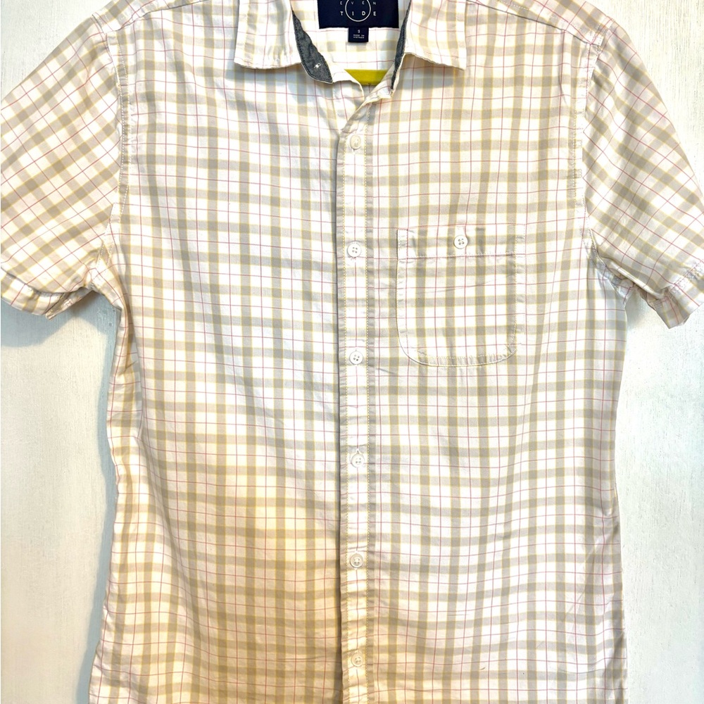 Small Men's Casual Beige & Green Checkered Shirt from Even Tide